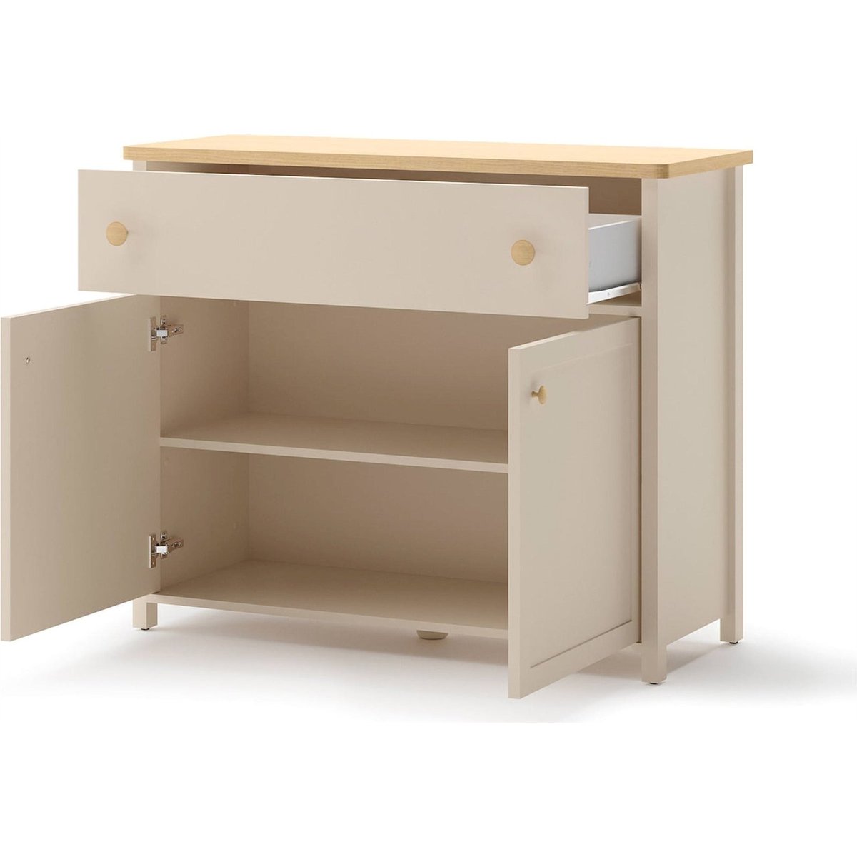 Commode enfant 2 portes 1 tiroir collection STORY beige sable et chêne blanchi, RECOLLECTION