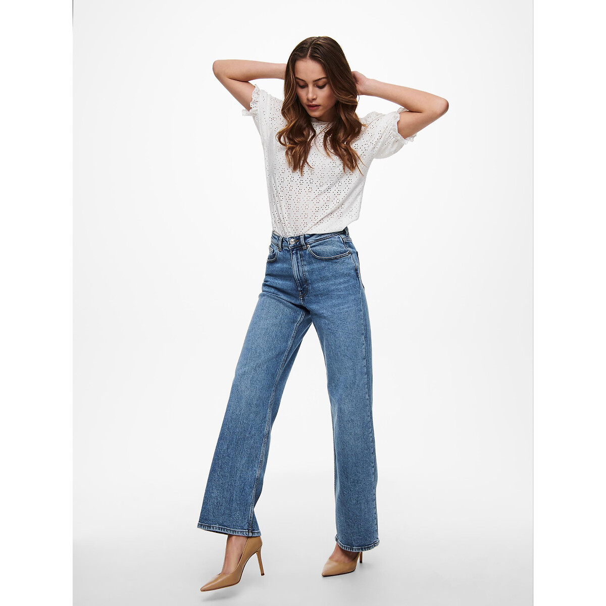 Jean large, taille haute medium blue, ONLY
