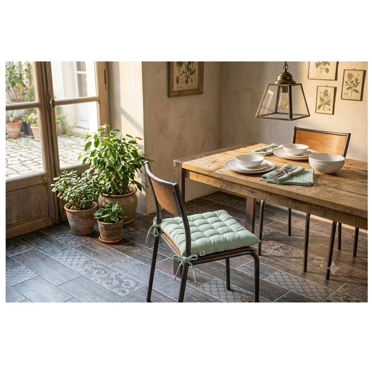 Assise de chaise matelassée en coton Kalas menthe, EDEN