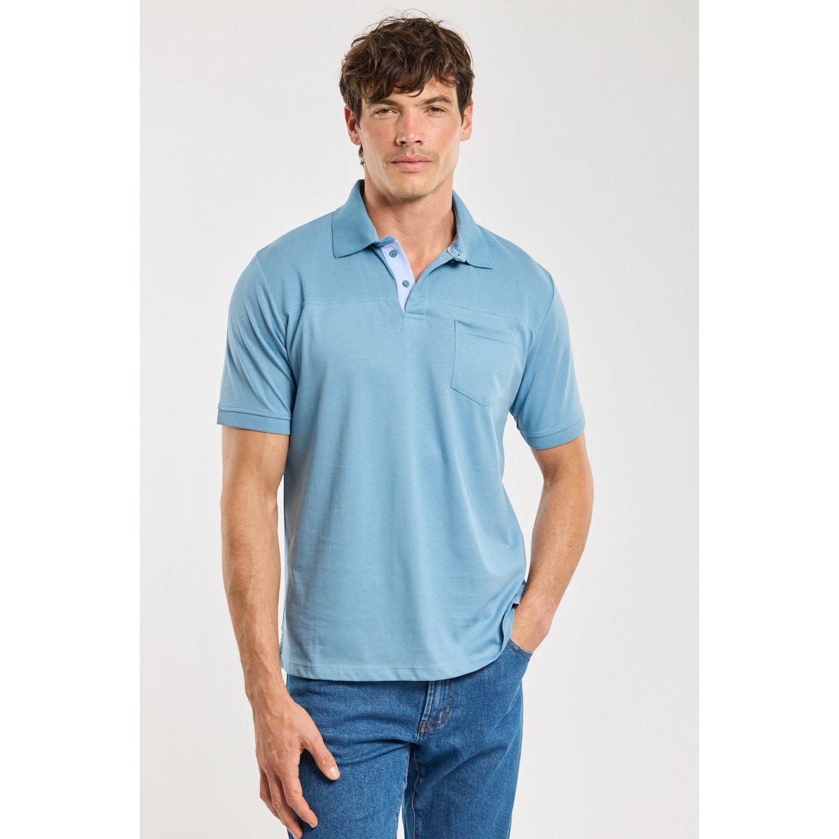 Polo Bérac - coton léger blue heaven, GUY DE BERAC