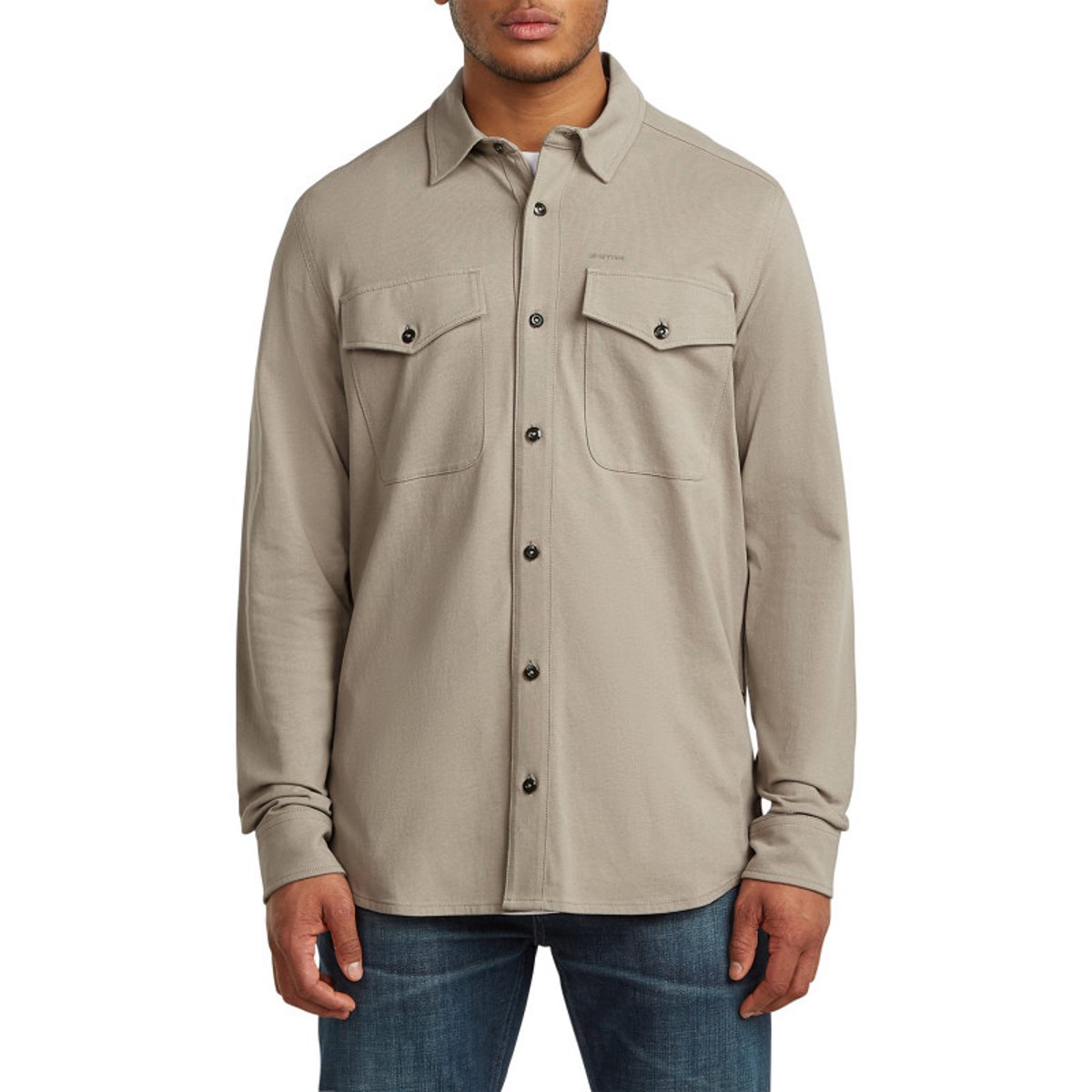 Chemise en coton biologique taupe unie avec une coupe slim et un col à revers autre, G-Star RAW