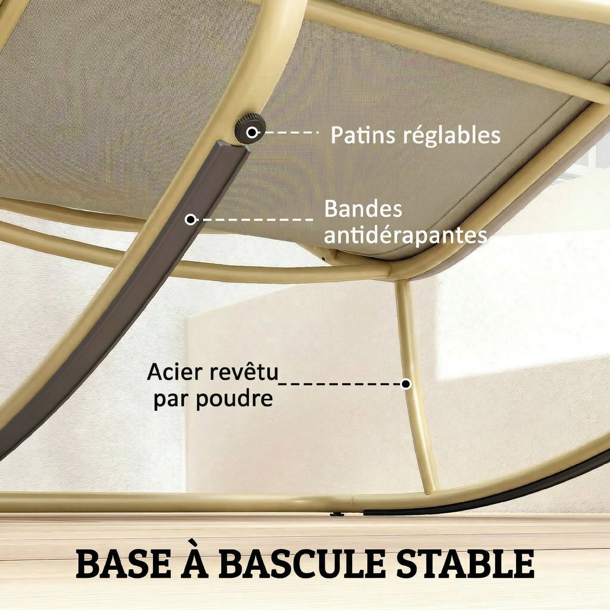Fauteuil à bascule Acier Beige Kaki beige kaki, jaune, OUTSUNNY