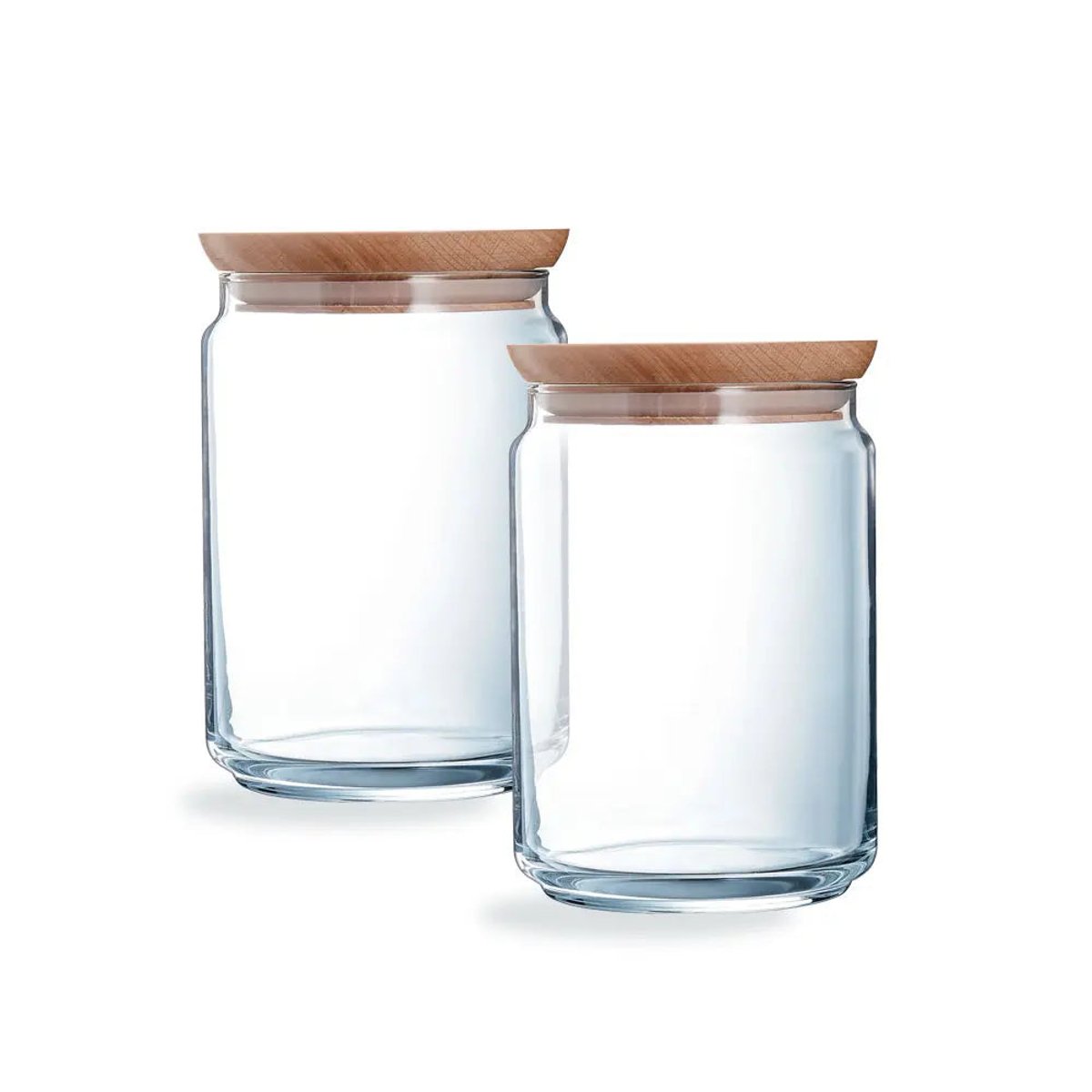 2 pots de conservation 1L -PURE JAR WOOD transparent, LUMINARC