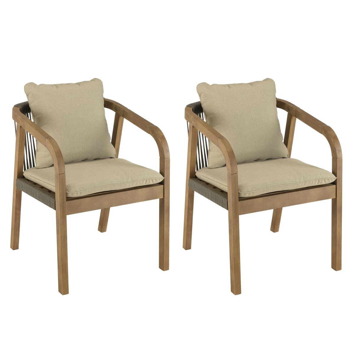 Fauteuil de jardin acacia et cordage vert avec coussins (lot de 2) BAHIA bois naturel, PIER IMPORT