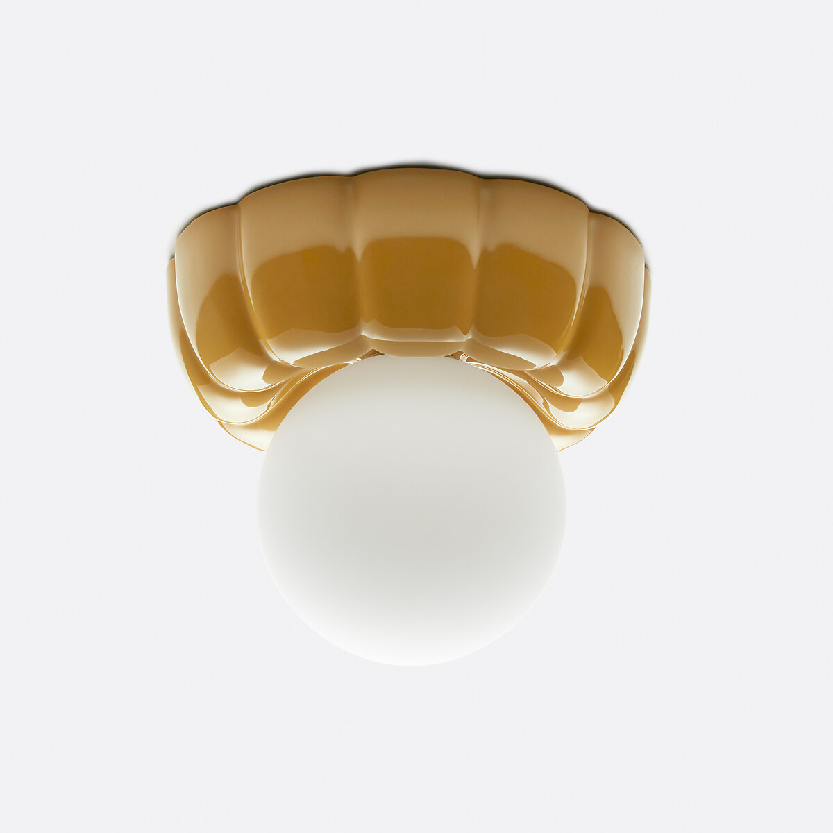 Wand- of plafondlamp, geribbeld, in keramiek en opaline glas, HOLI okergeel, LA REDOUTE INTERIEURS