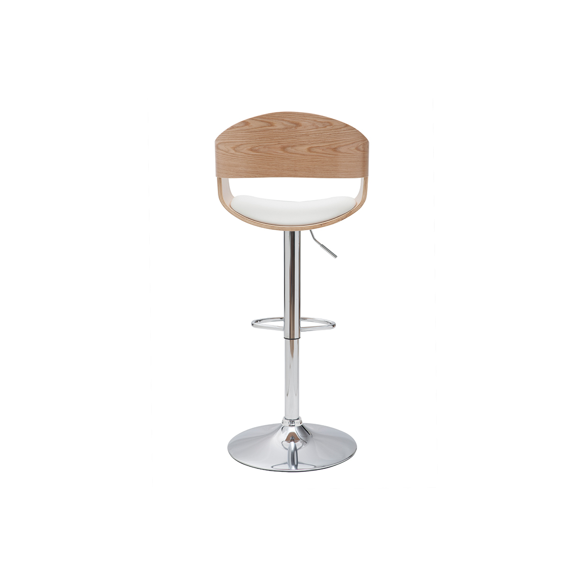 Tabourets de bar design réglables en polyuréthane blanc et bois clair (lot de 2) EUSTACHE blanc, MILIBOO