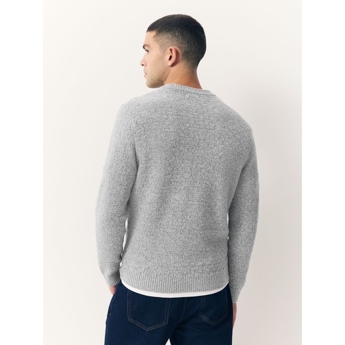 Pull ras du cou standard en maille texturée gris, NEXT