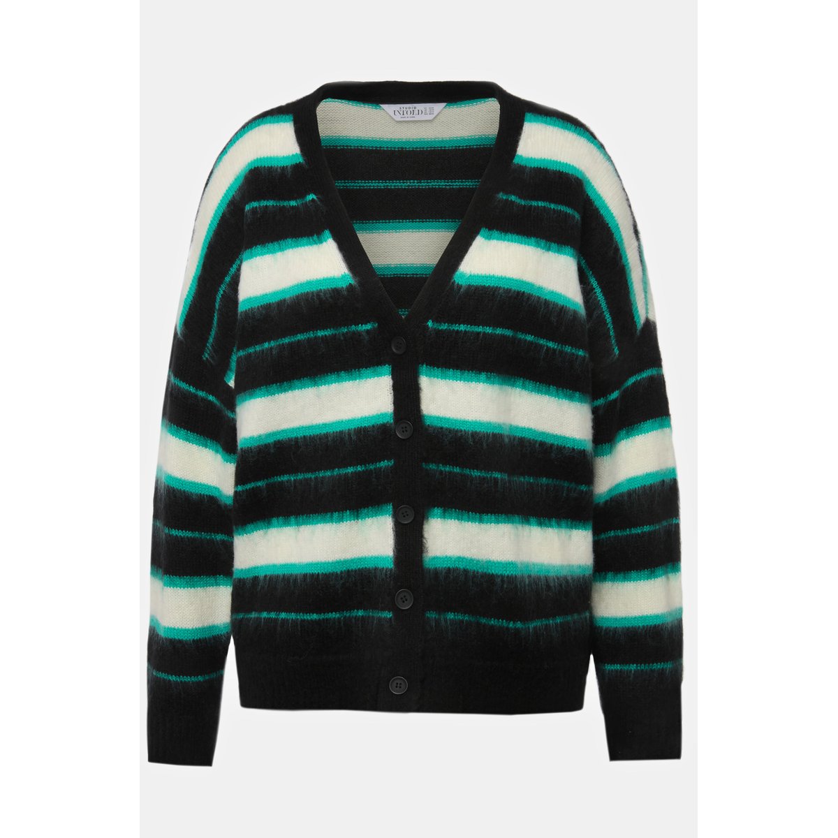 Cardigan, oversized, rayures, col V bleu turquoise, STUDIO UNTOLD