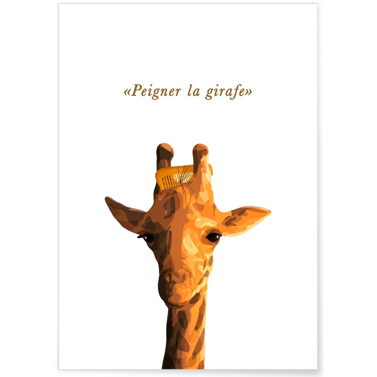 Affiche 'Peigner la girafe' blanc, L'AFFICHERIE