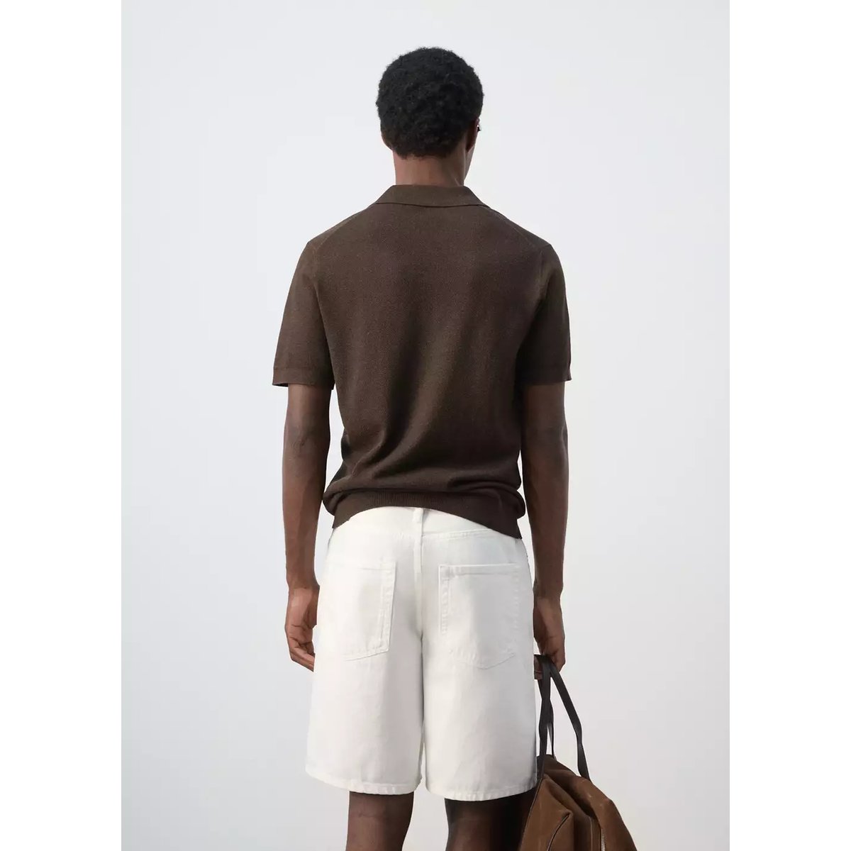 Polo mélange coton maille fine marron, MANGO MAN