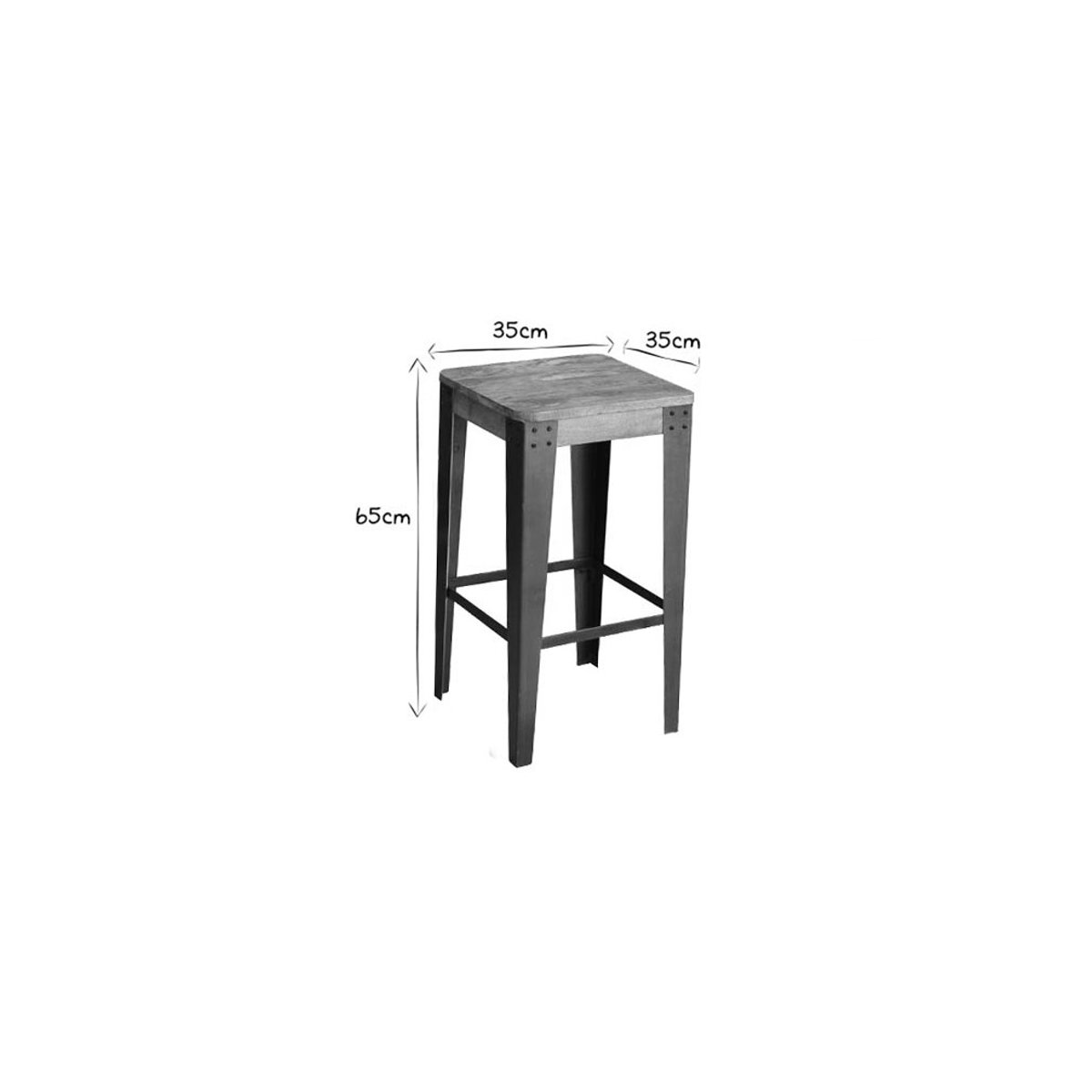 Tabouret de bar industriel métal et bois manguier massif H65 cm MADISON marron, MILIBOO