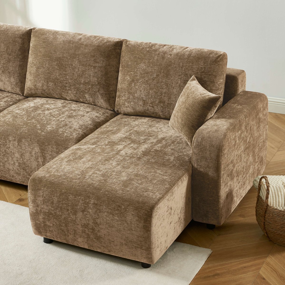 Canapé d'angle convertible tissu LIVIO marron, BAÏTA