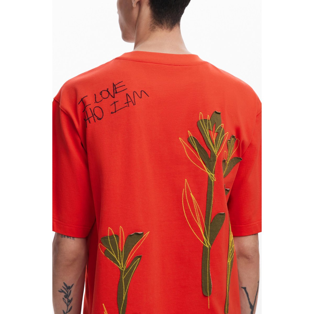 T-shirt à manches courtes avec fleurs rouge, DESIGUAL