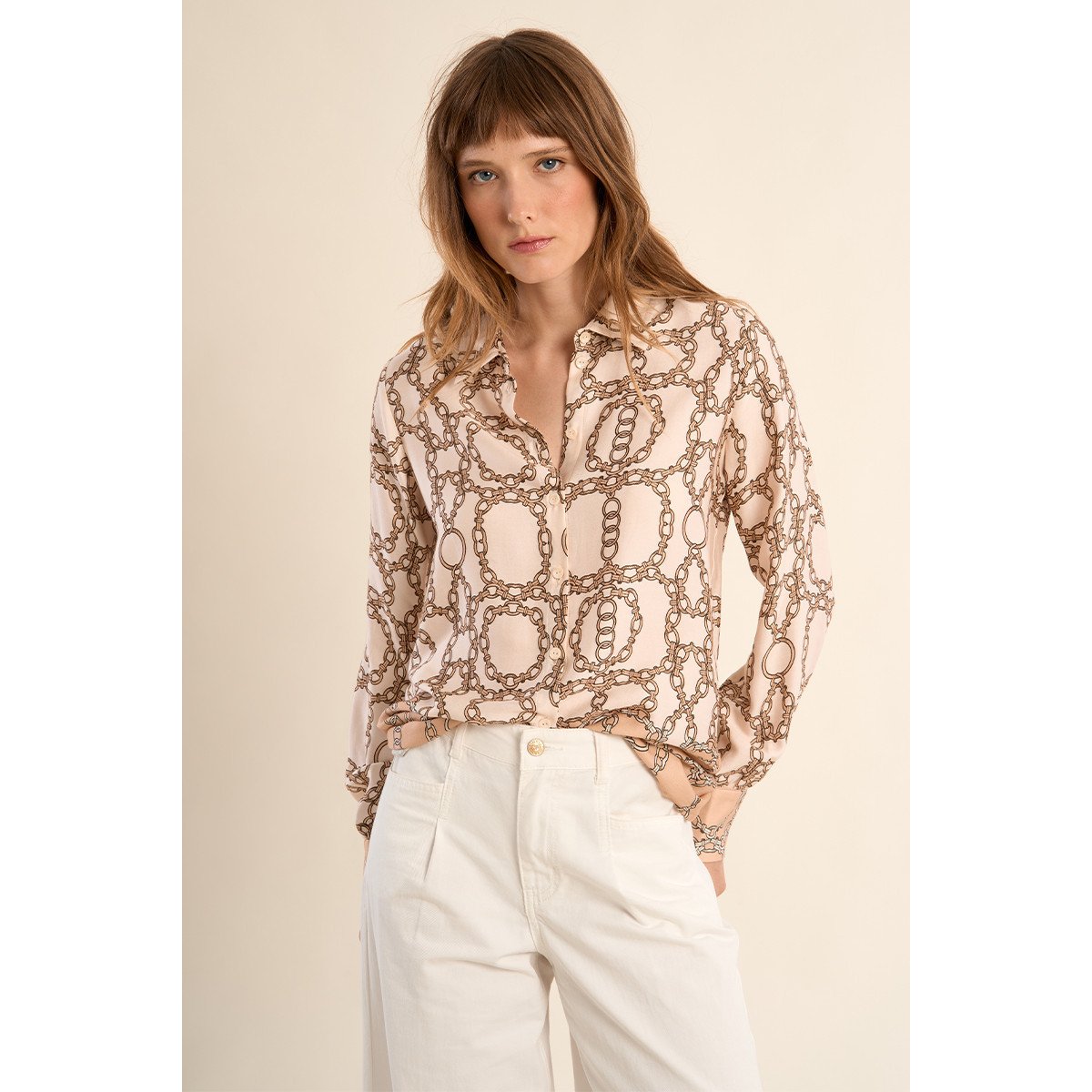 Chemise imprimée, effet satiné offwhite diane, MOLLY BRACKEN