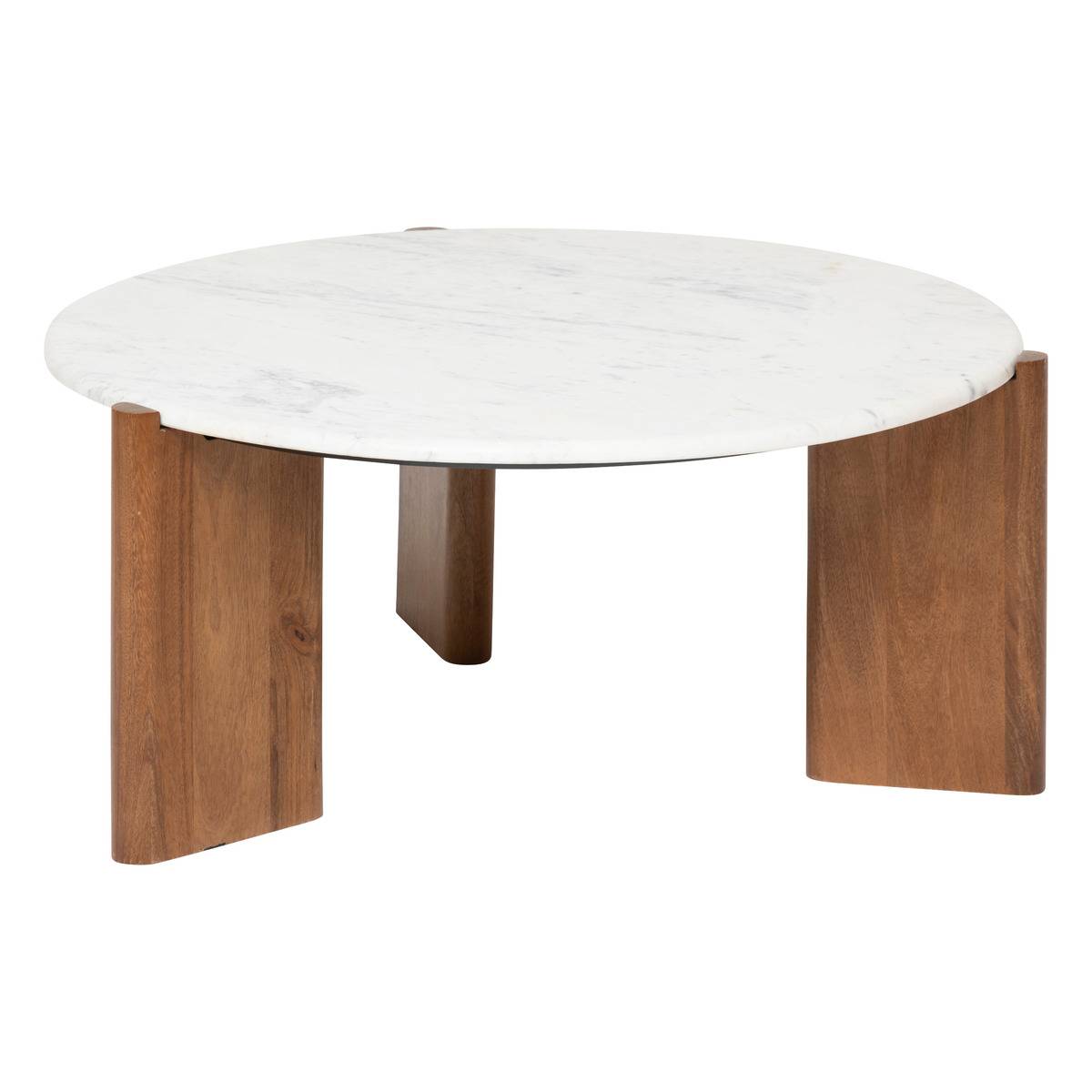 Table basse ronde marbre bois de manguier NANDA blanc, ATMOSPHERA