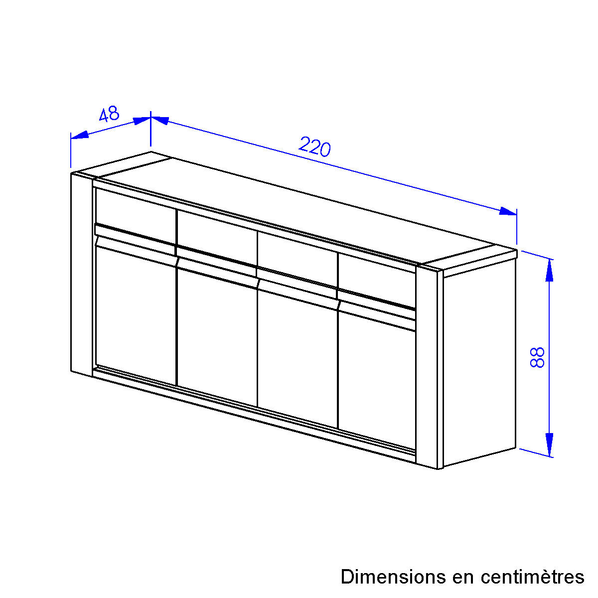 Buffet 4 portes 220cm beige, GAMI