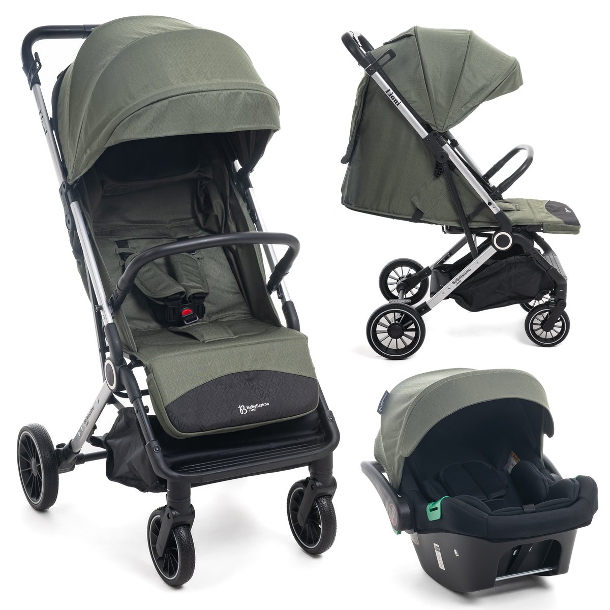 Poussette combinée duo 2 en 1 - siège auto 0+ Lioni – dès la naissance – jusqu’à 22kg - vert couleur unique, BEBELISSIMO J'AIME