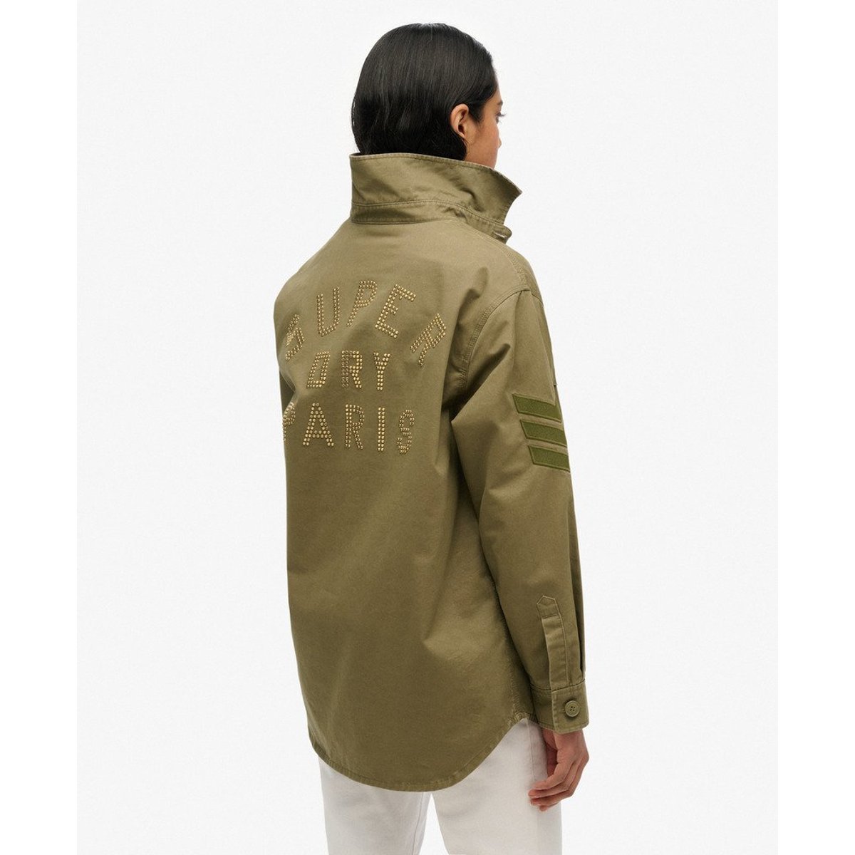 Chemise Oversize Ornée Style Militaire kaki mousse, SUPERDRY