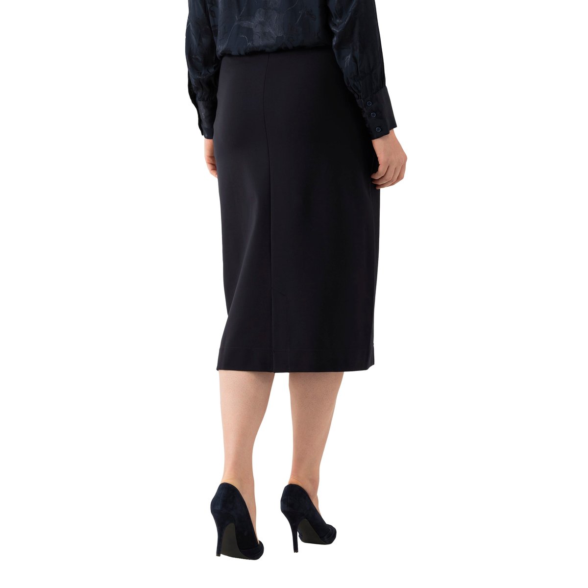 Jupe midi en maille, fente à la base bleu de minuit, ULLA POPKEN