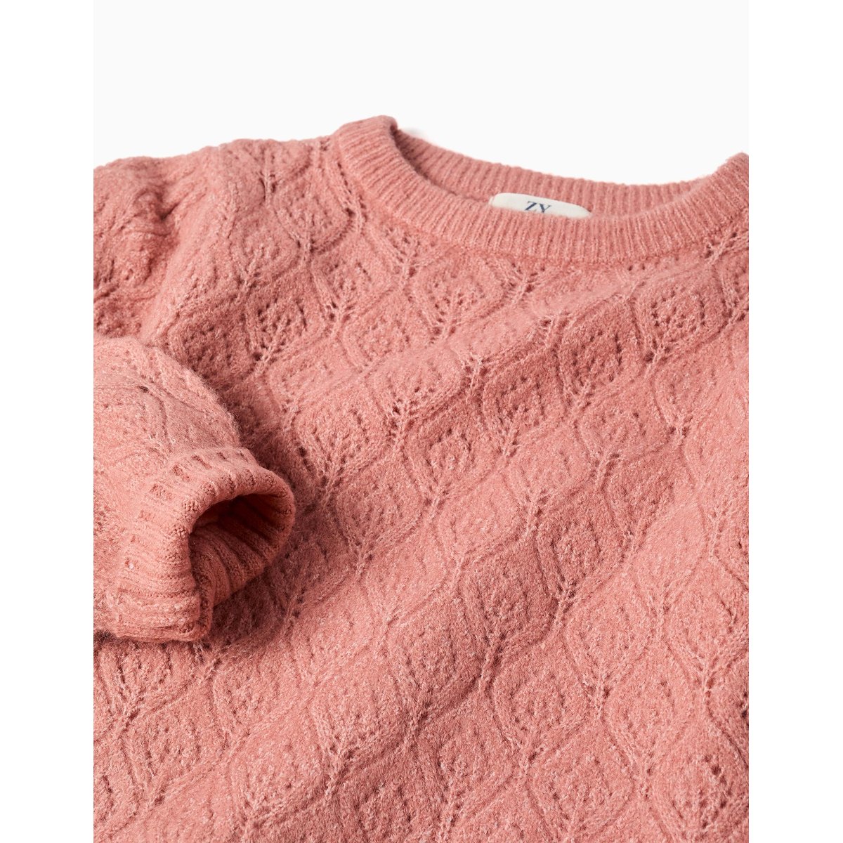 Pull en maille ajourée avec manches bouffantes rose, ZIPPY