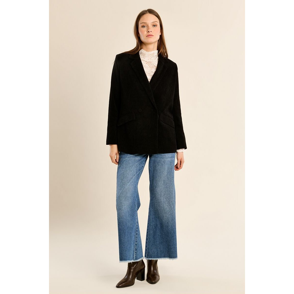 Blazer droit en velours noir, MOLLY BRACKEN