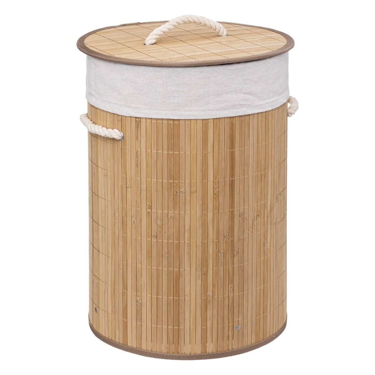 Panier à linge 48L rond bambou beige, ATMOSPHERA