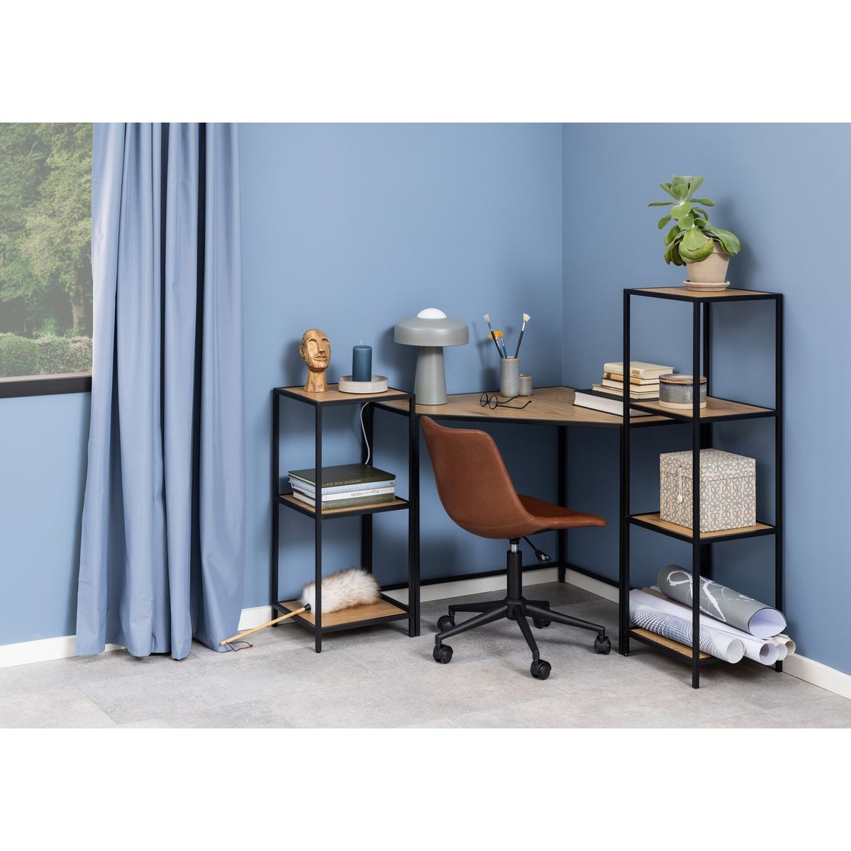 Etagère 2 niveaux design industriel SIREINE beige, TOILINUX