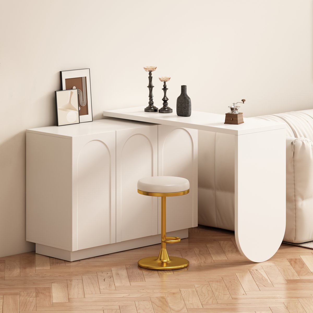 Bureau d’angle réversible avec rangement, BABERC blanc, MEUBLES COSY