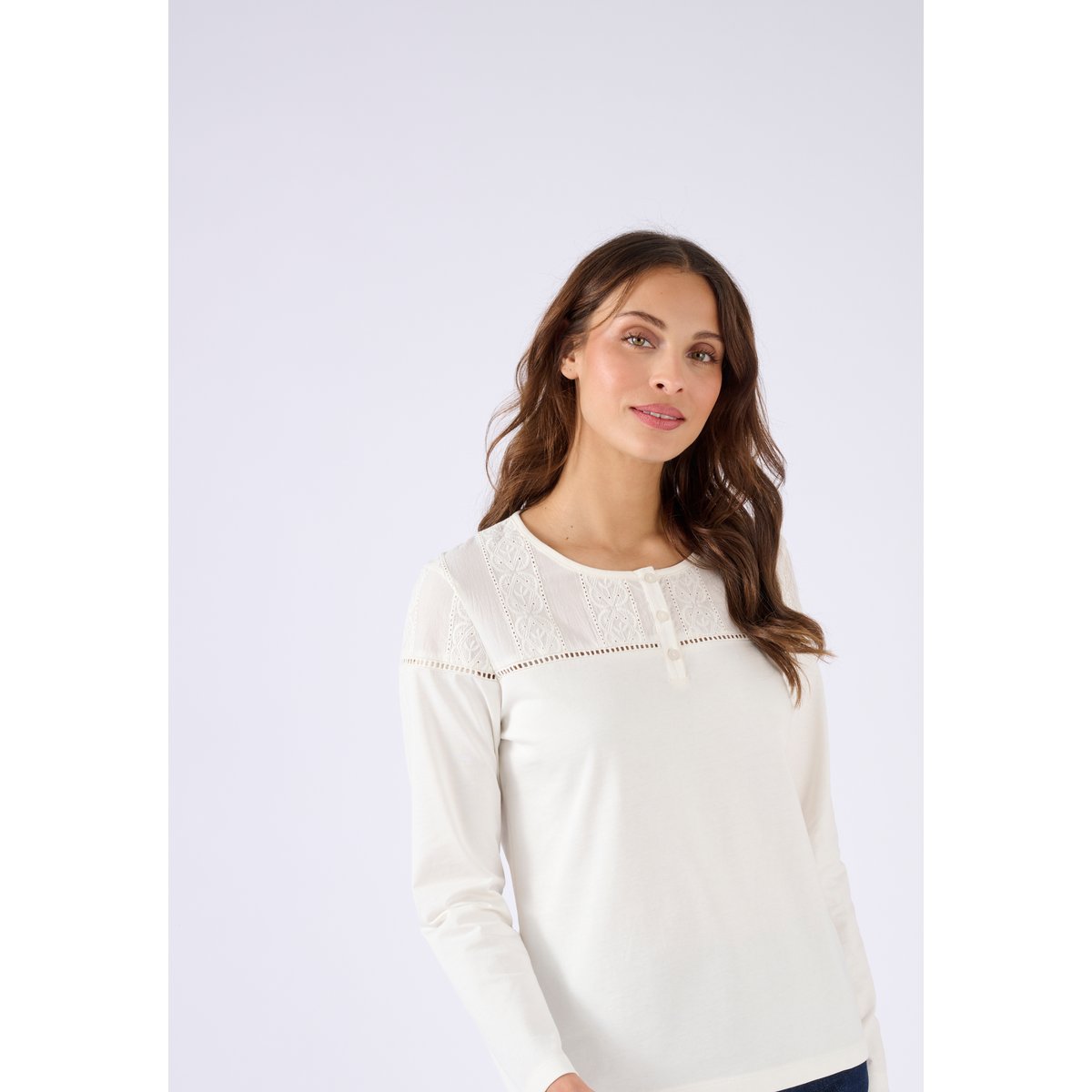 T-shirt bi-matière blanc cassé, DAMART