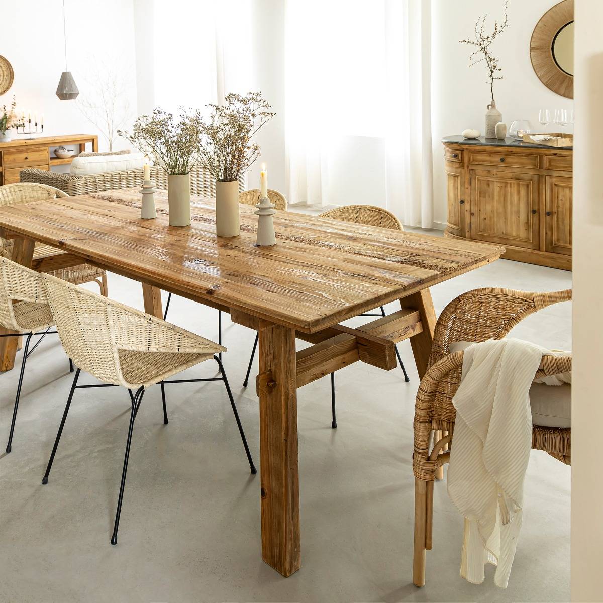 Table à manger en bois de pin BLAISE bois clair, MADE IN MEUBLES 