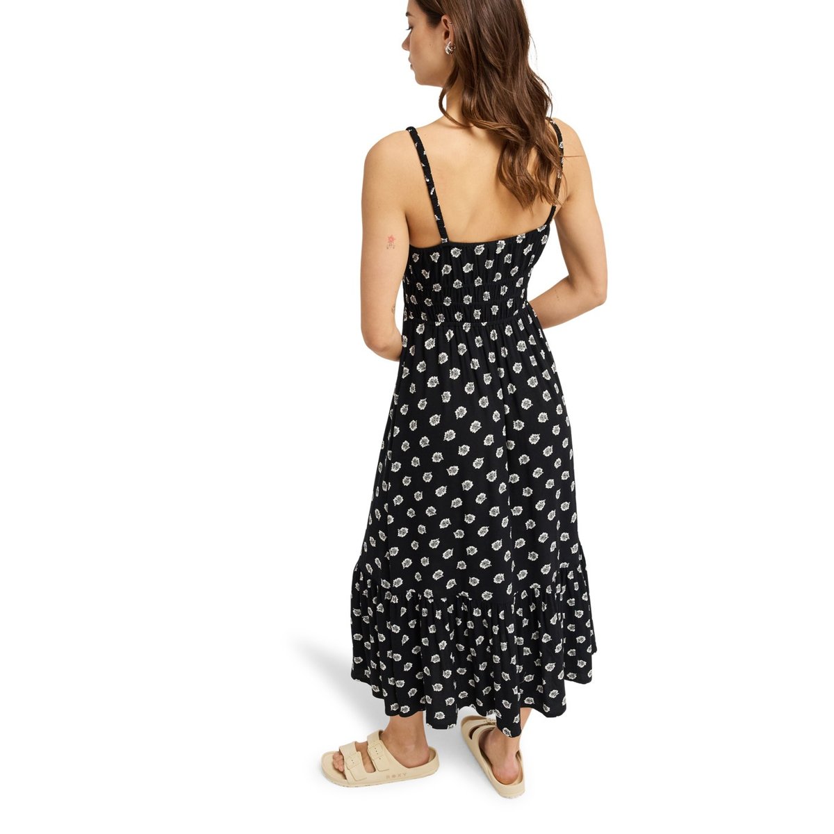 Robe à bretelles SUNRISE COASTLINE PRINTED. noir anthracite hibiscus dots, ROXY