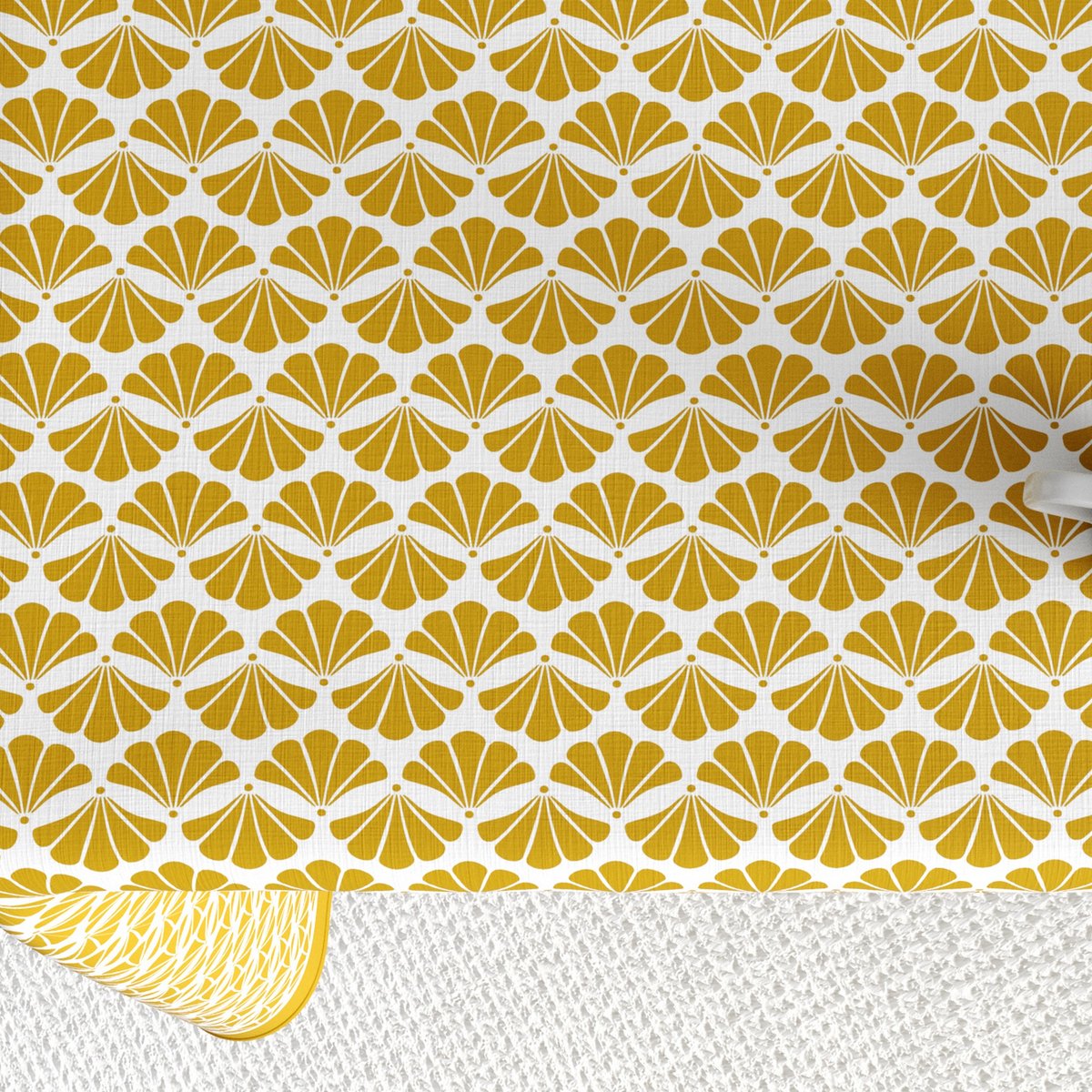 Nappe rectangulaire anti tache Coton Palma Ocre jaune, EDEN