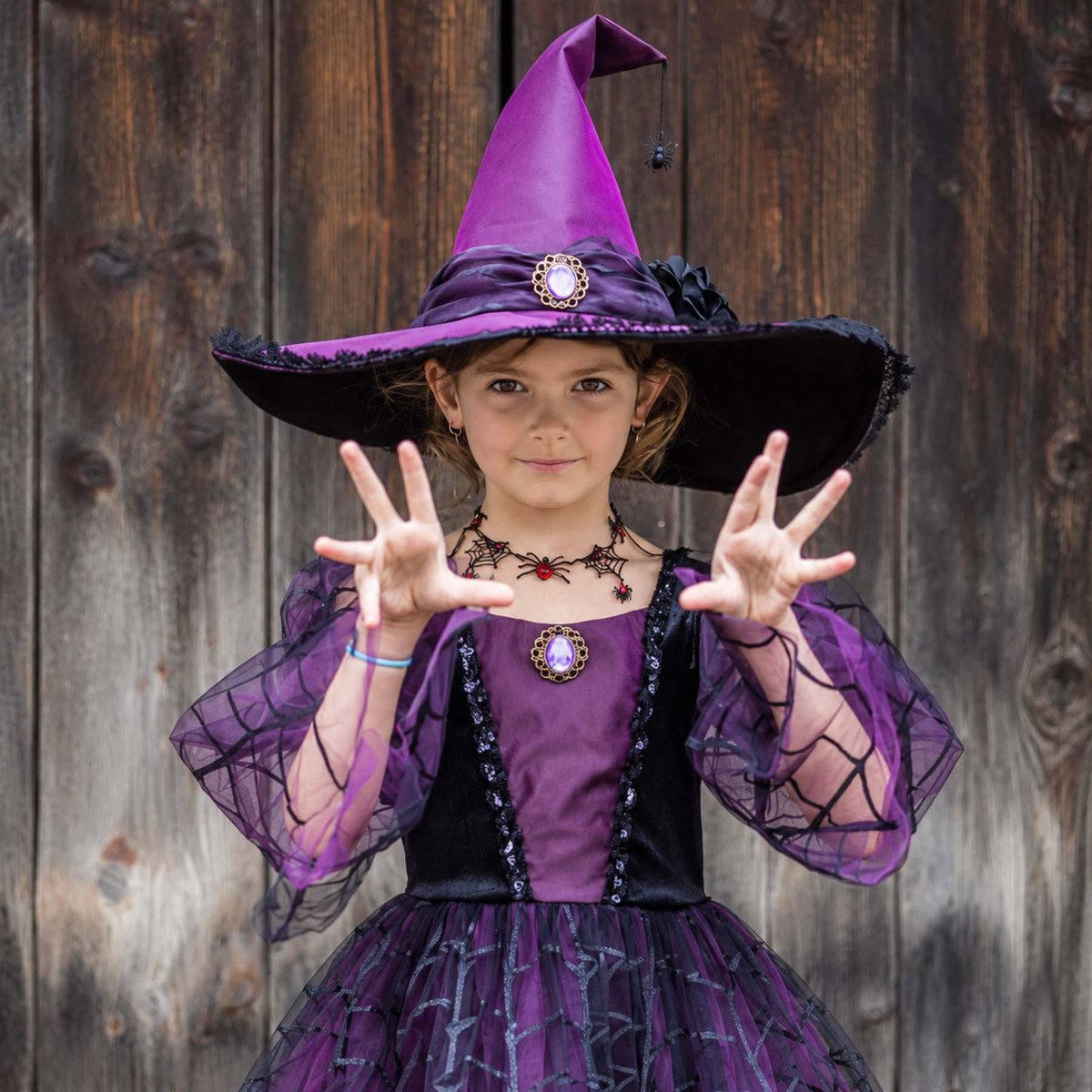 Déguisement enfant – Robe sorcière araignée violet, GREAT PRETENDERS