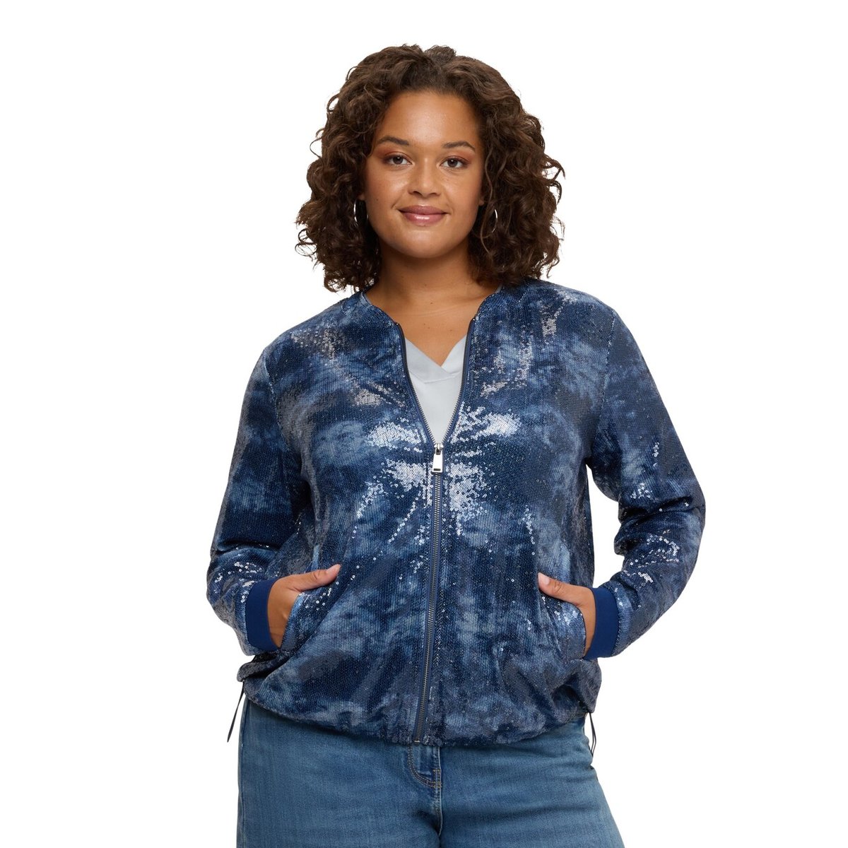 Sweat ouvert avec paillettes bleu, FIORELLA RUBINO