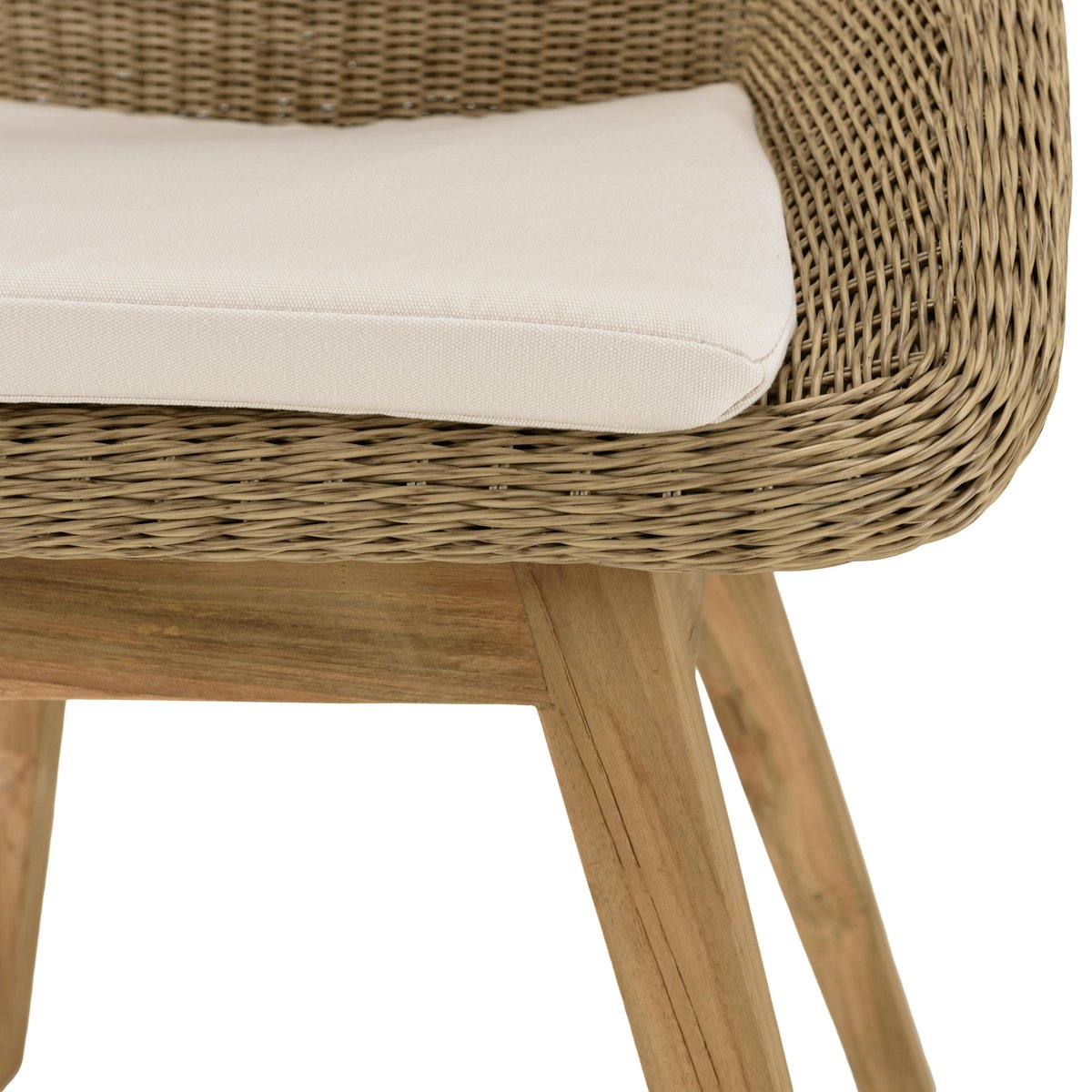 Salon de jardin teck naturel 1 table ronde 150 cm + 6 chaises arrondies résine tressée MANY bois naturel, PIER IMPORT