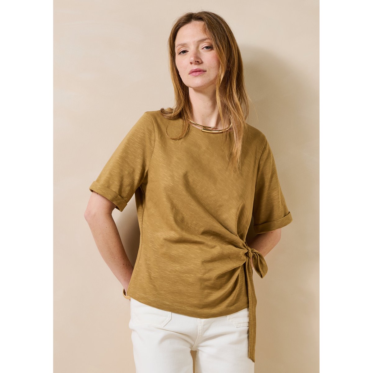 T-shirt manches courtes en coton curry, LA FEE MARABOUTEE