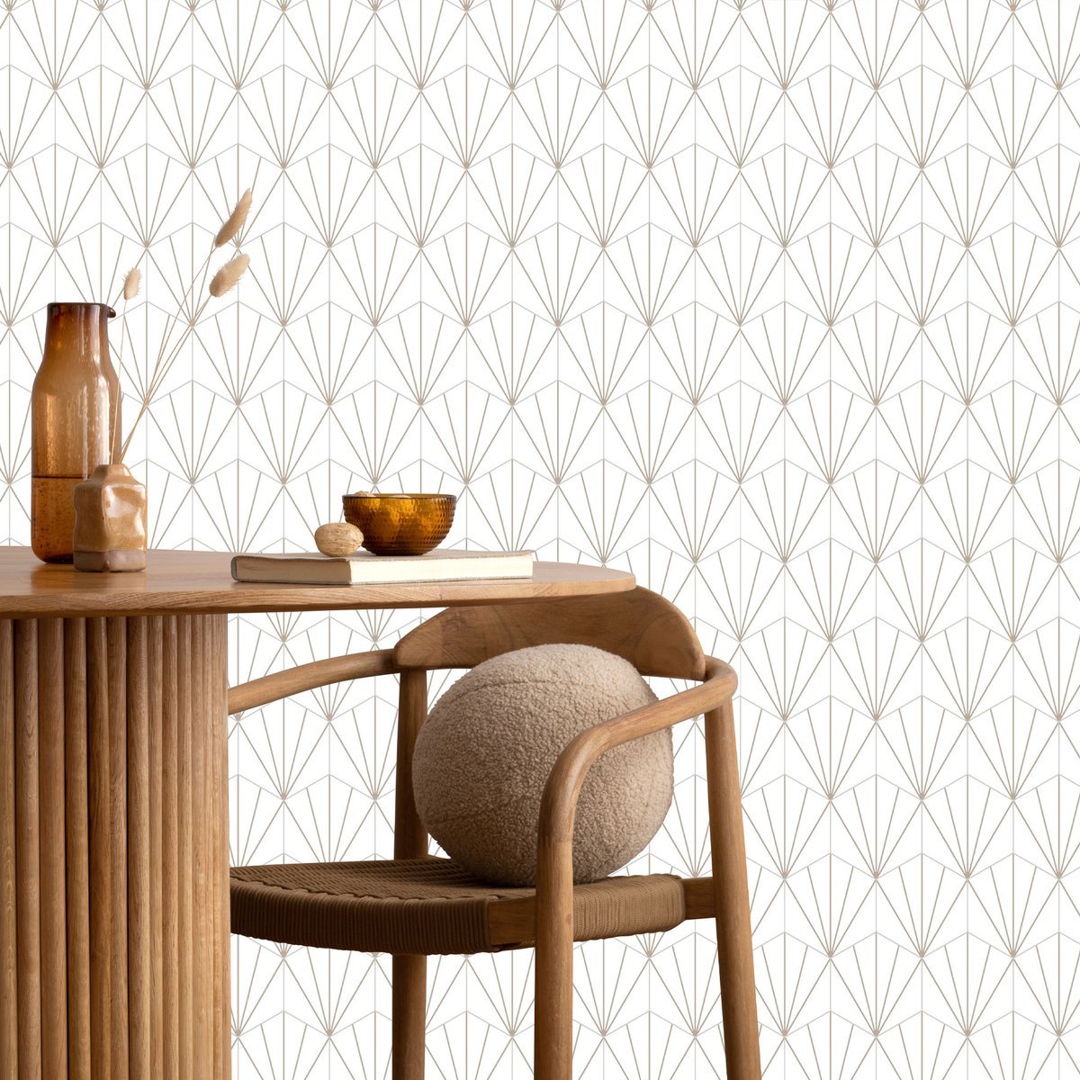 Papier peint blanc et or blanc, HEXOA