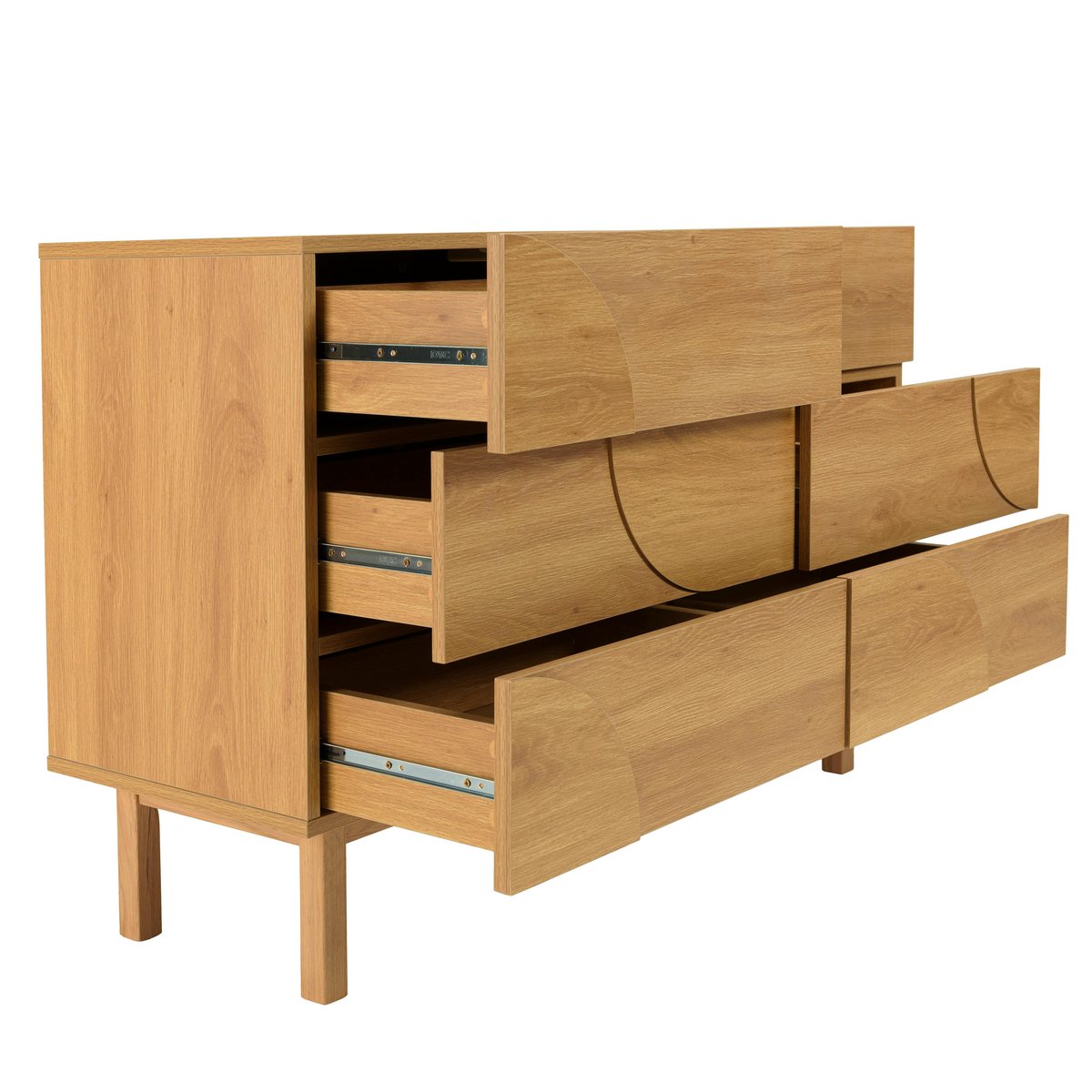 Commode couleur naturelle 6 tiroirs décor motif arrondi ELTON bois naturel, PIER IMPORT