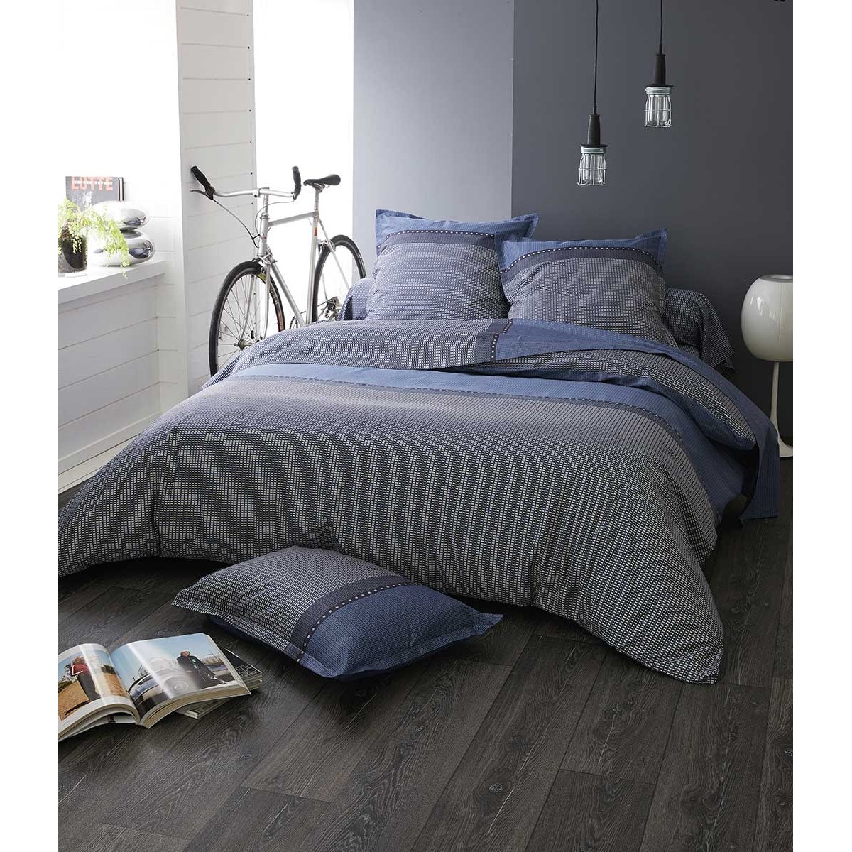 Housse de Couette en Satin de Coton bleu foncé, TRADILINGE