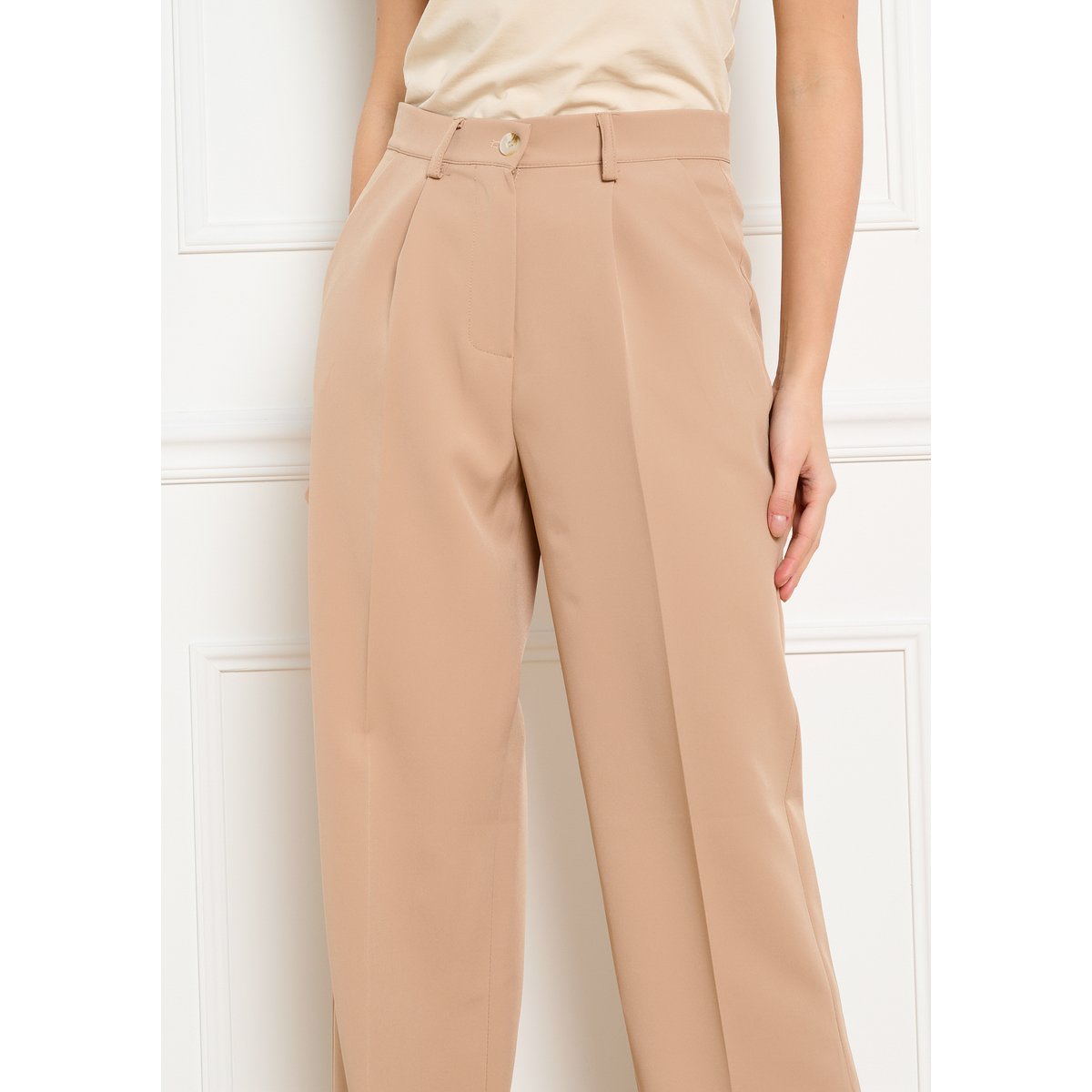 Pantalon classique fluide clair camel, LOLALIZA