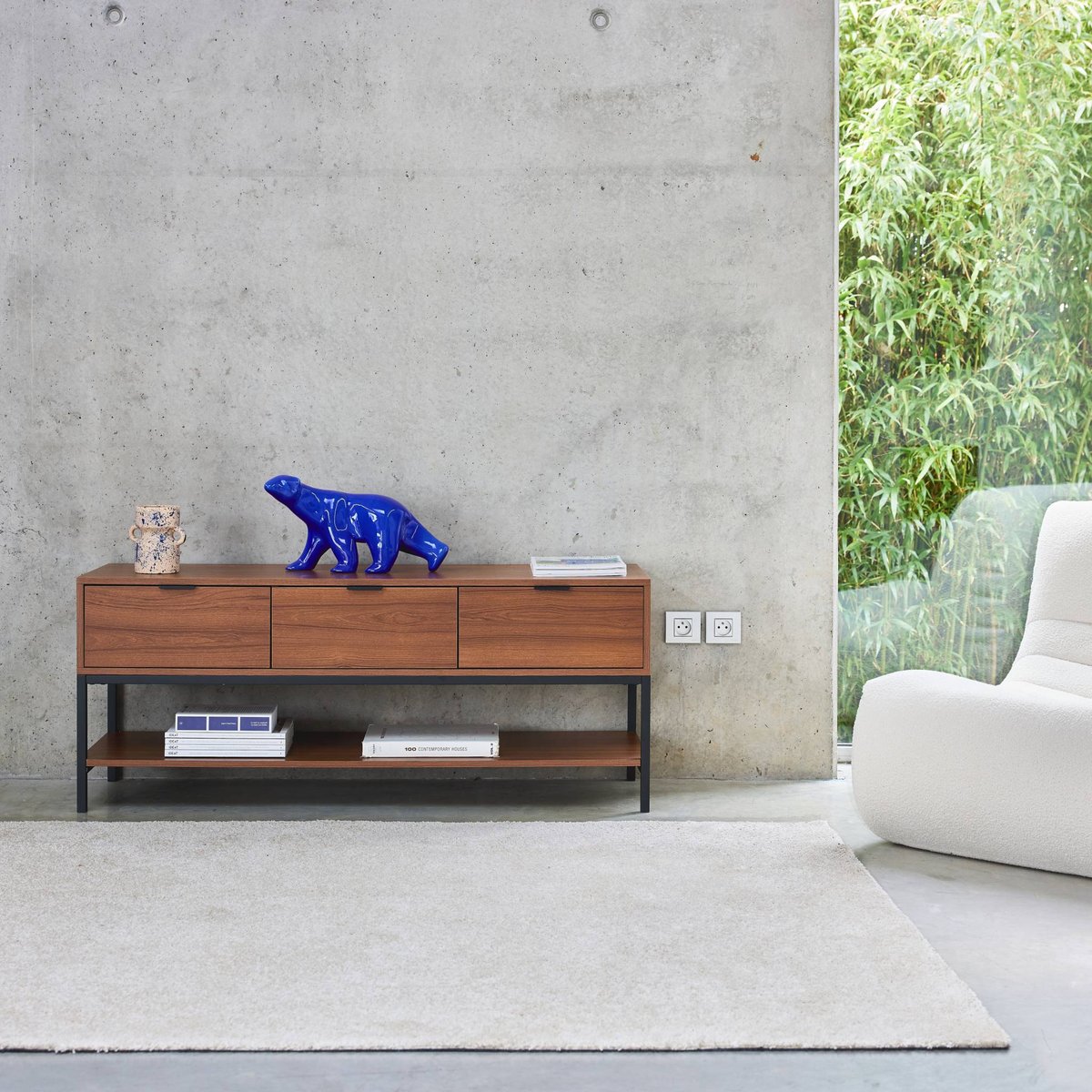 Meuble TV décor noyer 3 tiroirs 130cm WALNUT noyer, SWEEEK