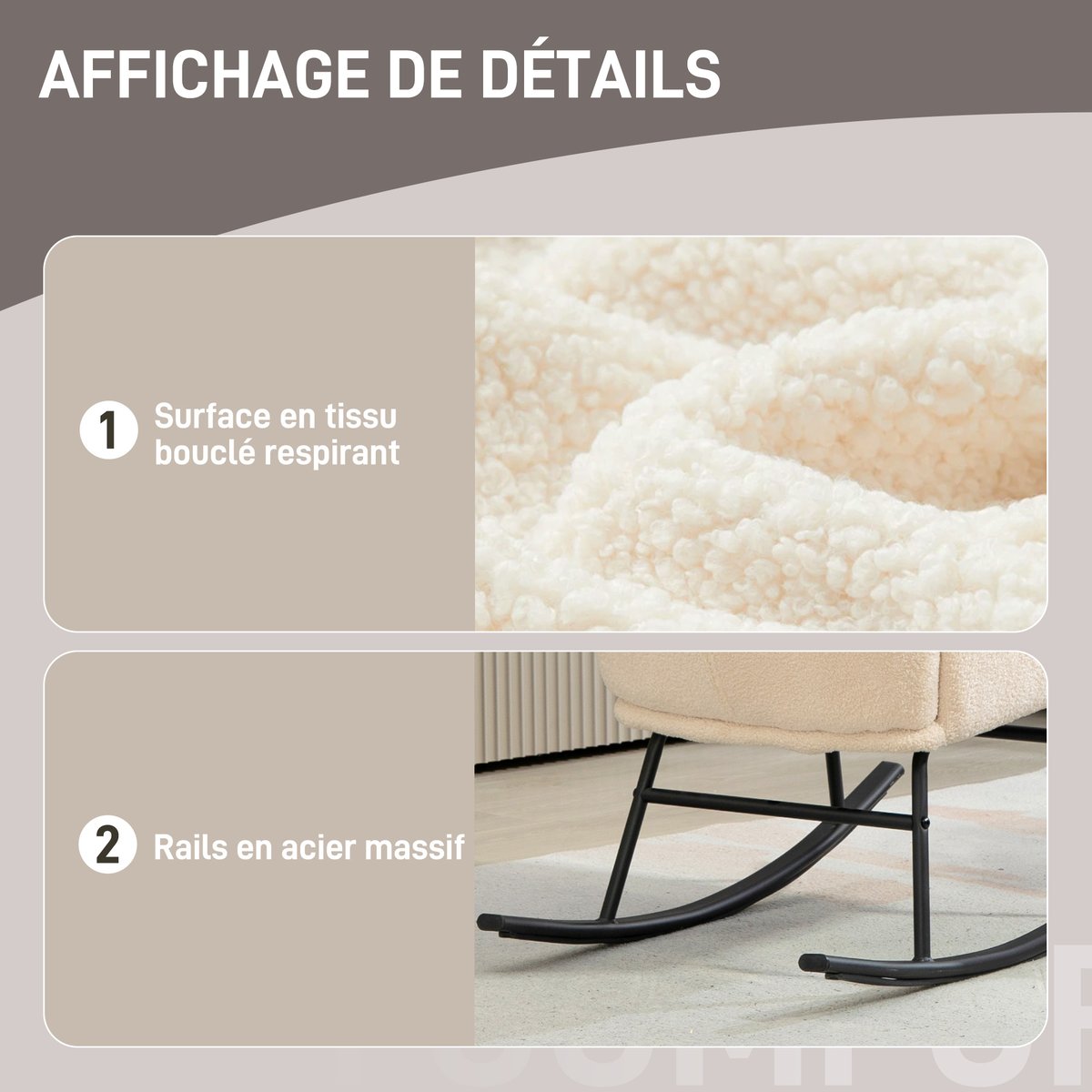 Fauteuil à bascule Polyester Beige beige, HOMCOM