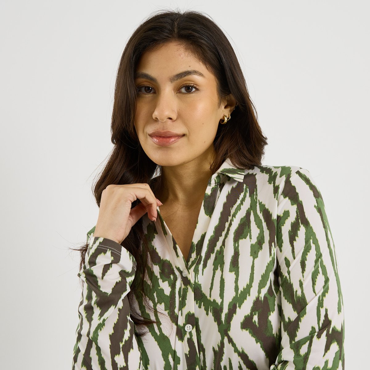 Chemise en maille fluide imprimée vert kaki, GRAIN DE MALICE