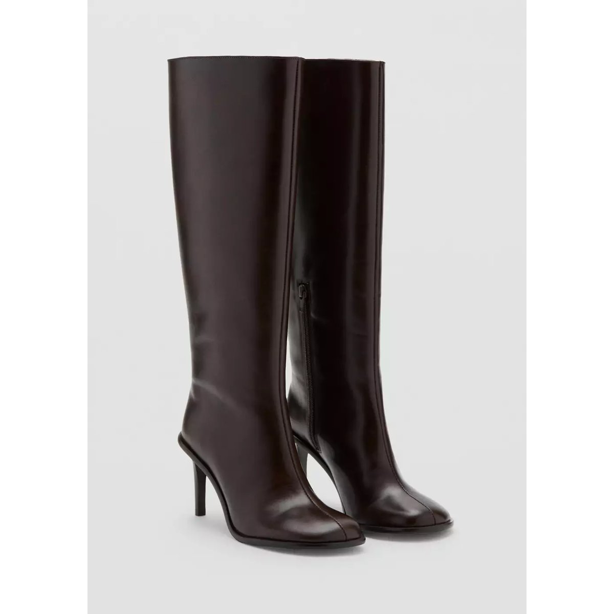Bottes hautes talon cuir chocolat, MANGO