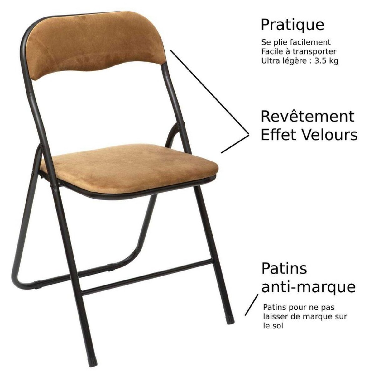 Lot de 6 chaises pliantes effet velours or, TOILINUX