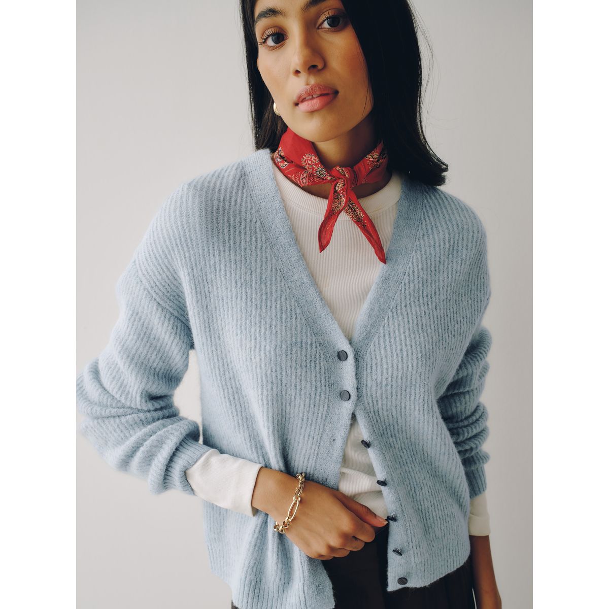 Cardigan côtelé en laine à col v, lot de 2 bleu clair/brun chocolat, NEXT