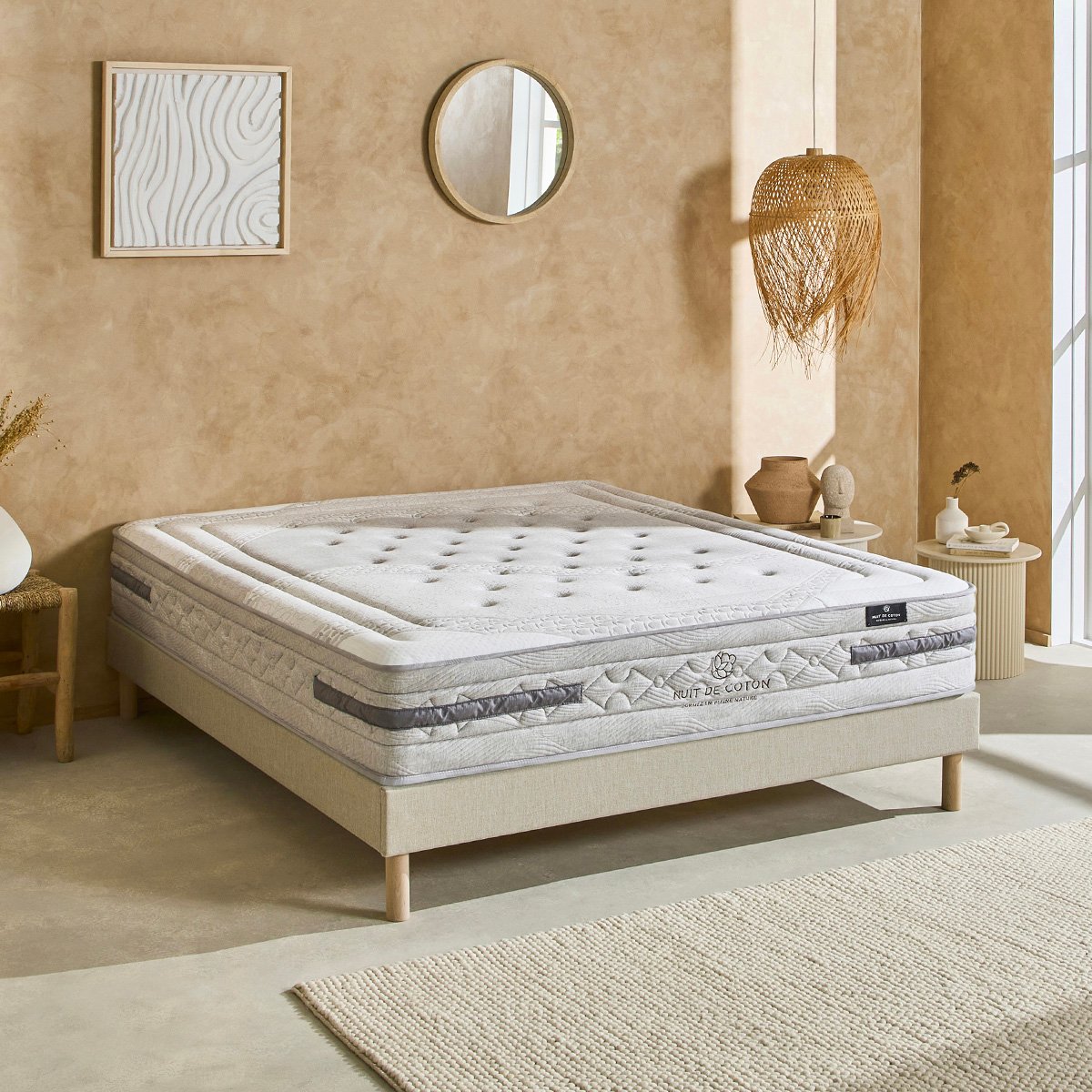 Ensemble Sérénade - Matelas ressorts ensachés + Sommier - 26 cm d'épaisseur - Accueil ferme, soutien ferme blanc, BELLECOUR