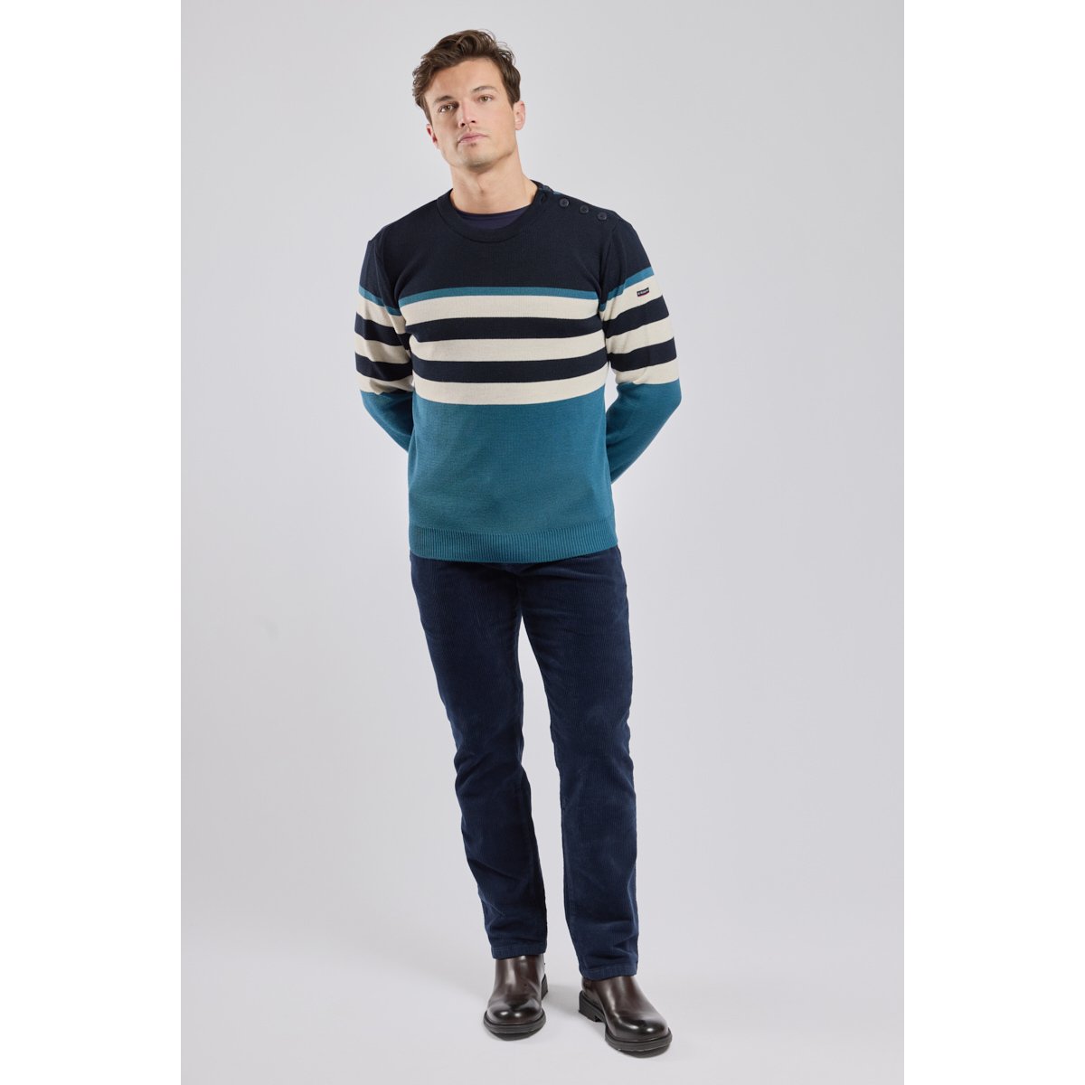 Pull marin bloc color teal/navire/nature, ARMOR-LUX