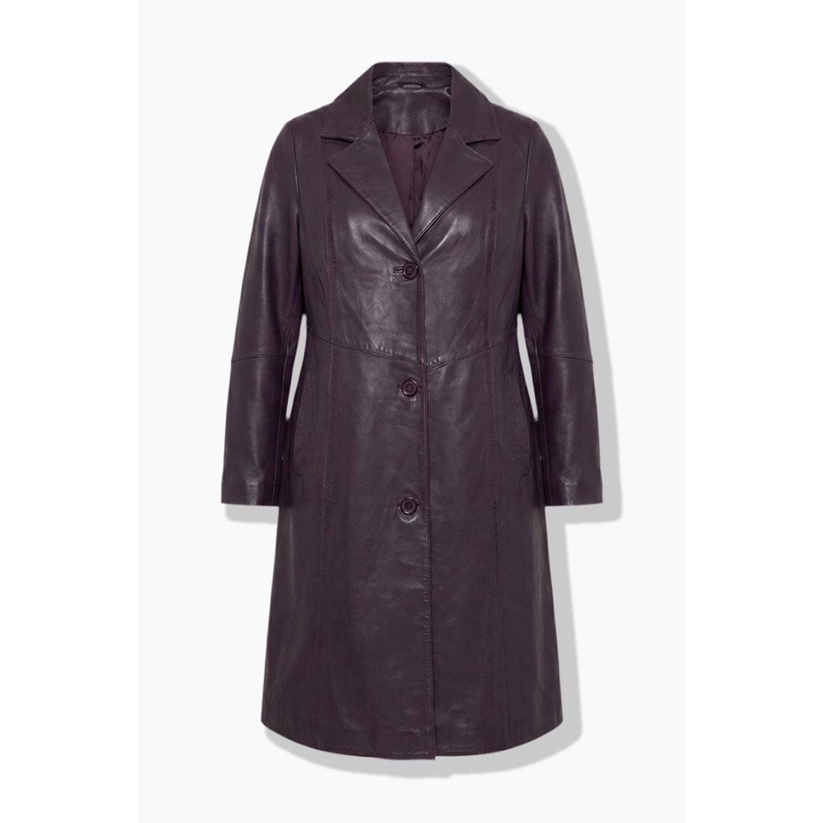 Manteau swing en cuir, coupe évasée prune foncé, ULLA POPKEN