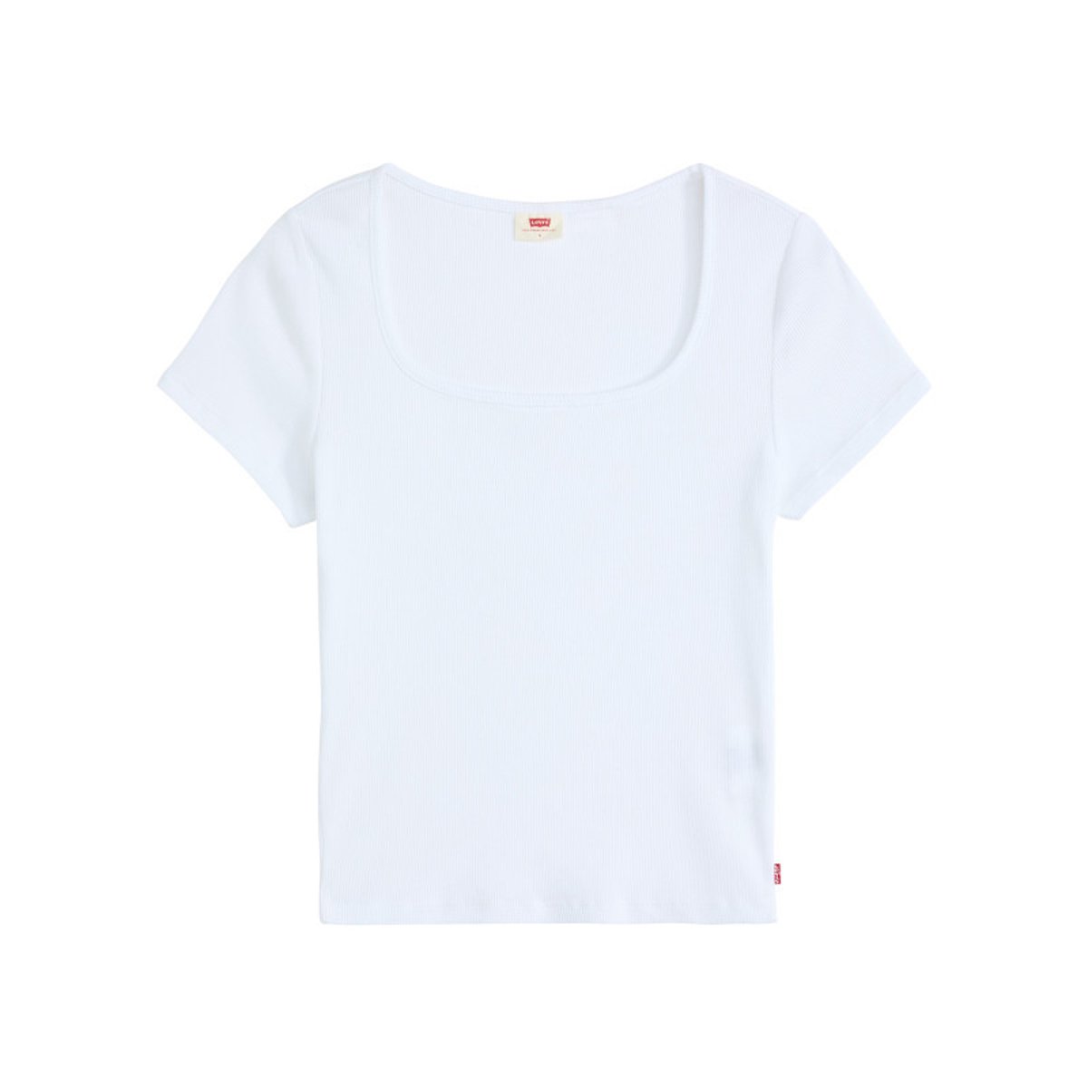 T-shirt en coton blanc uni avec une coupe droite et un col carré blanc, LEVI'S